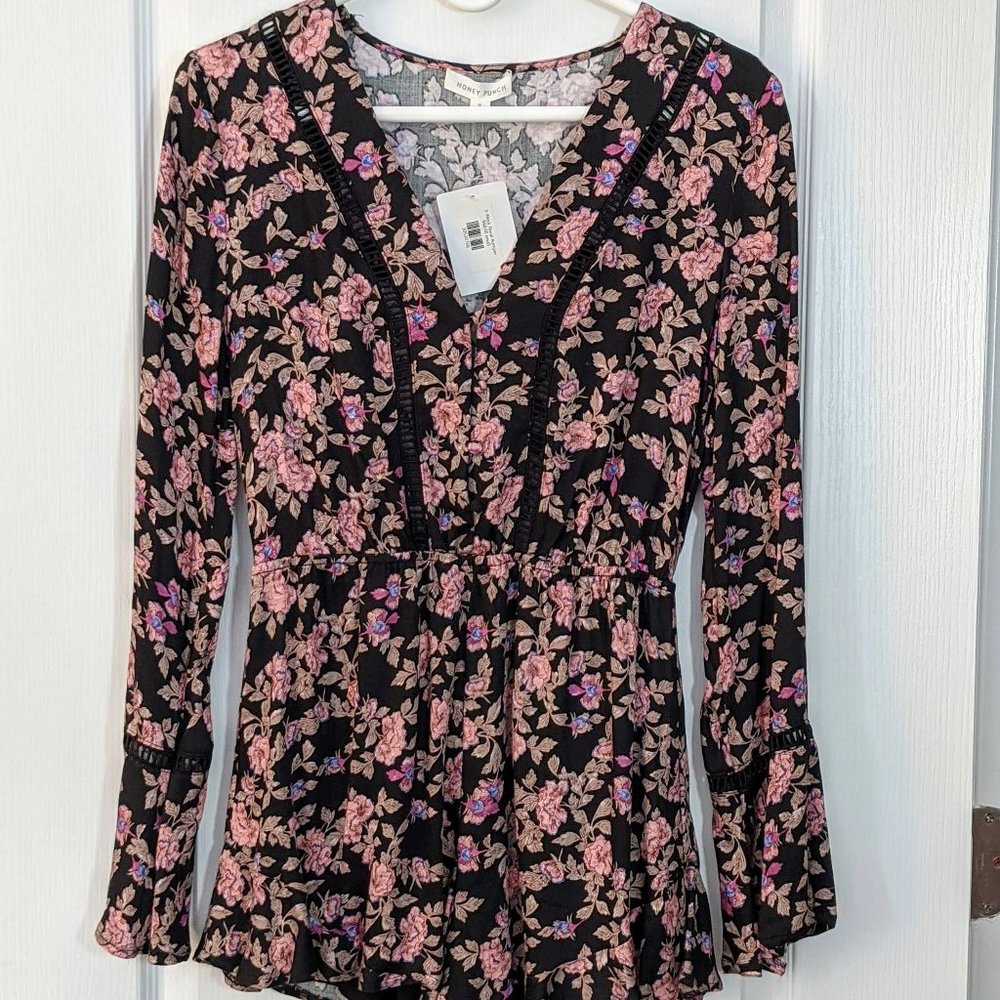 Honey Punch V-Neck Long Sleeve Floral Romper